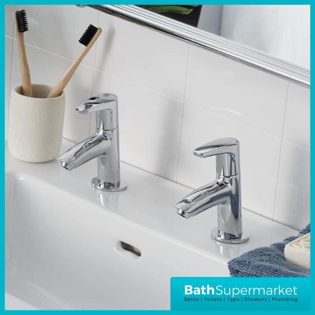 Bristan Orta Luminance Chrome Pair Deck Mounted 2 Tap Hole Hot & Cold Basin Taps