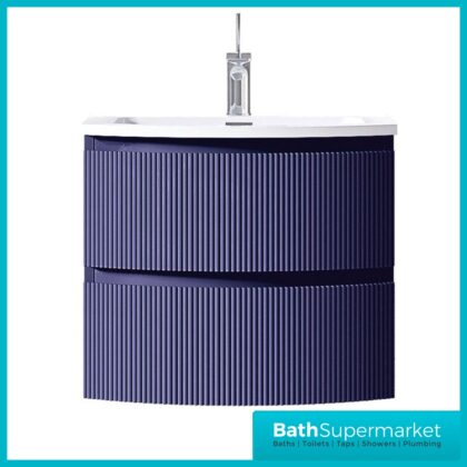 Rocanue Lux Valentina Fluted Navy Blue Wall Hung Vanity Basin Unit 600mm Wide