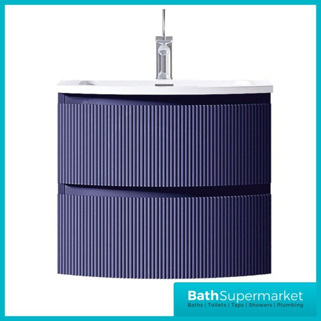 Rocanue Lux Valentina Fluted Navy Blue Wall Hung Vanity Basin Unit 600mm Wide