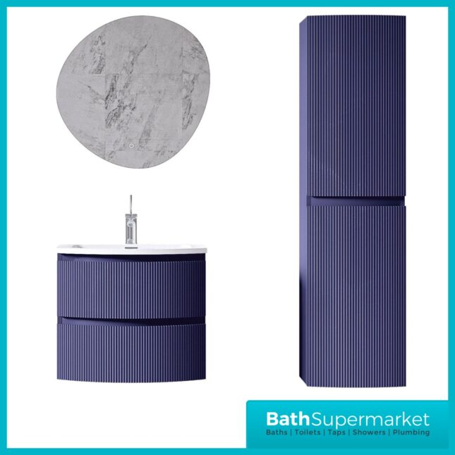 Rocanue Lux Valentina Navy Blue Wall Hung Tall Storage Unit 1500mm High