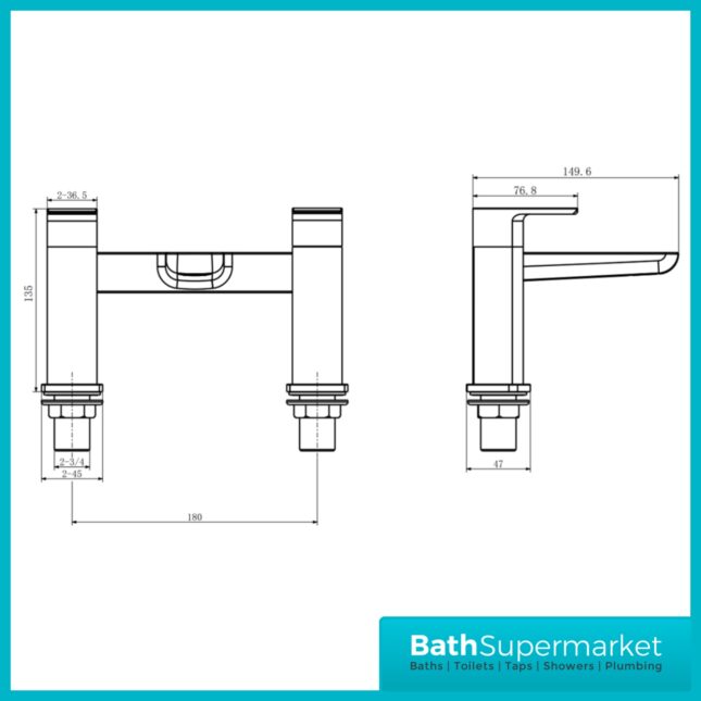 Kartell K-Vit Kolt Brushed Nickel Twin Lever Bath Filler Tap