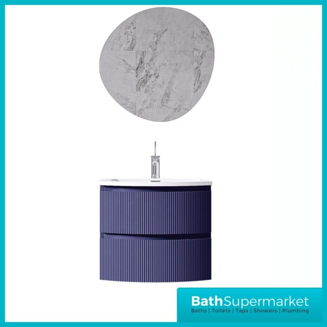 Rocanue Lux Valentina Fluted Navy Blue Wall Hung Vanity Basin Unit 600mm Wide