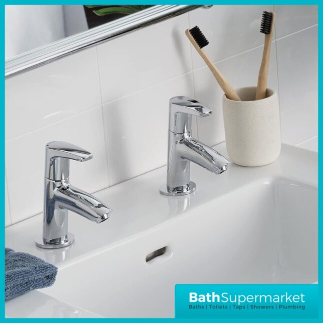 Bristan Orta Luminance Chrome Pair Deck Mounted 2 Tap Hole Hot & Cold Basin Taps