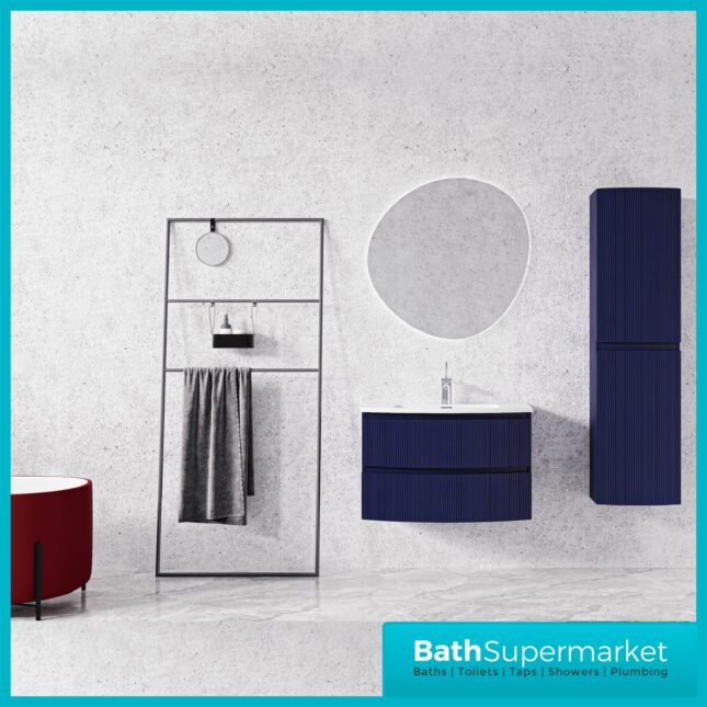 Rocanue Lux Valentina Navy Blue Wall Hung Tall Storage Unit 1500mm High