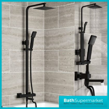 Gia Eden Black Square Twin Head Exposed Thermostatic Shower With Bath Filler