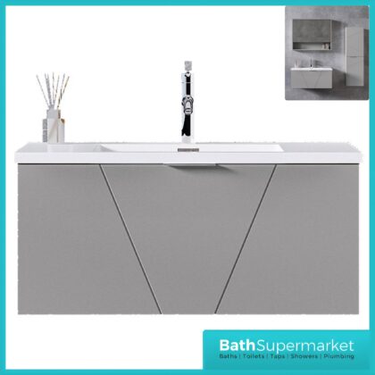 Giavani Lux Azurra Mid Grey Wall Hung Vanity Basin Unit 800mm Wide
