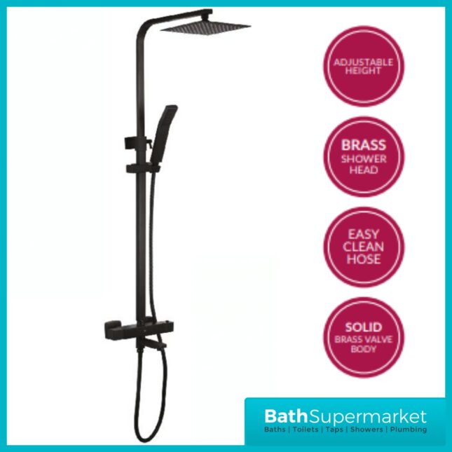 Gia Eden Black Square Twin Head Exposed Thermostatic Shower With Bath Filler