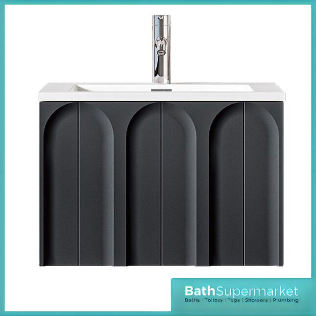 Rocanue Lux Serena Matt Black Wall Hung Vanity Basin Unit 600mm Wide