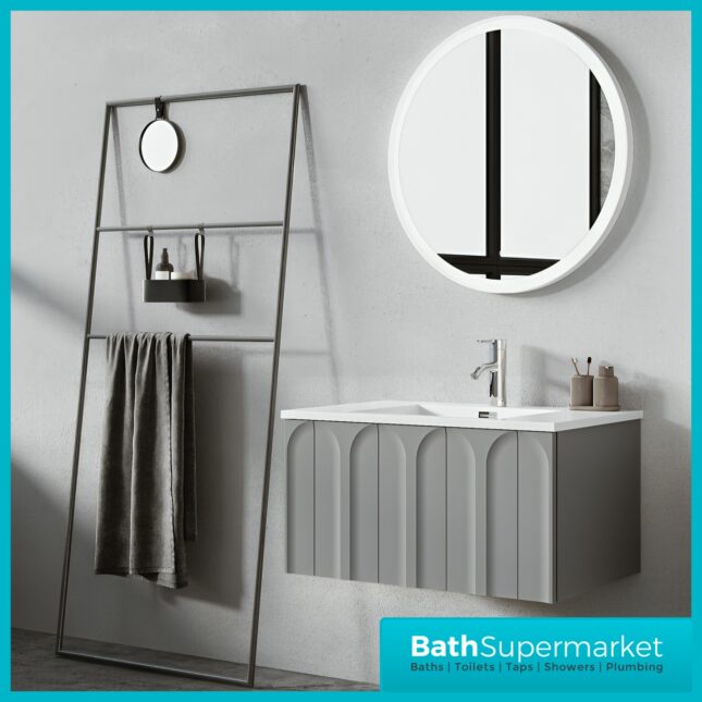 Rocanue Lux Serena Mid Grey Wall Hung Vanity Basin Unit 800mm Wide