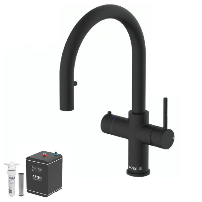 Sognare KoGE 4-In-1 Matte Black Pull Out Spout Boiling Water Kitchen Tap System Filter