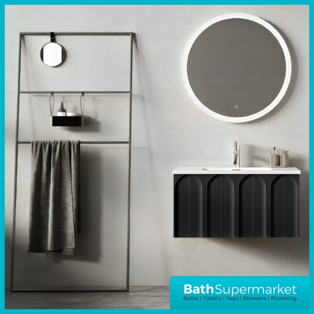Rocanue Lux Serena Matt Black Wall Hung Vanity Basin Unit 800mm Wide