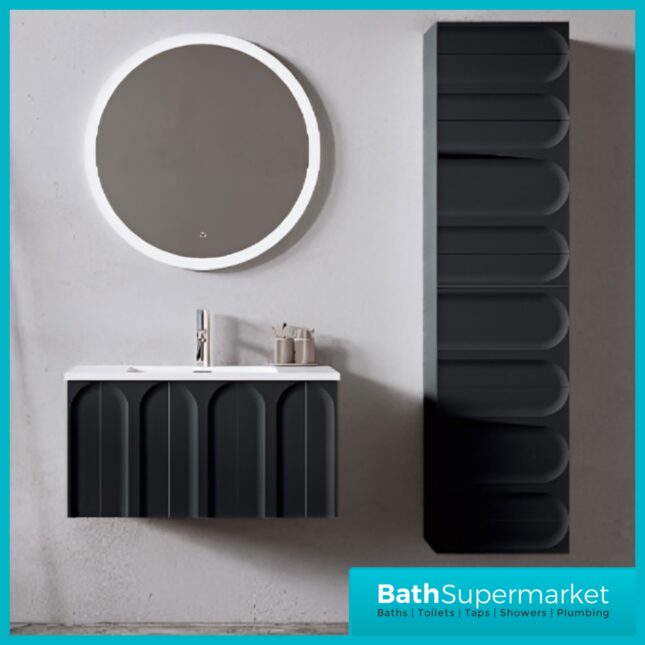Rocanue Lux Serena Matt Black Wall Hung Vanity Basin Unit 800mm Wide