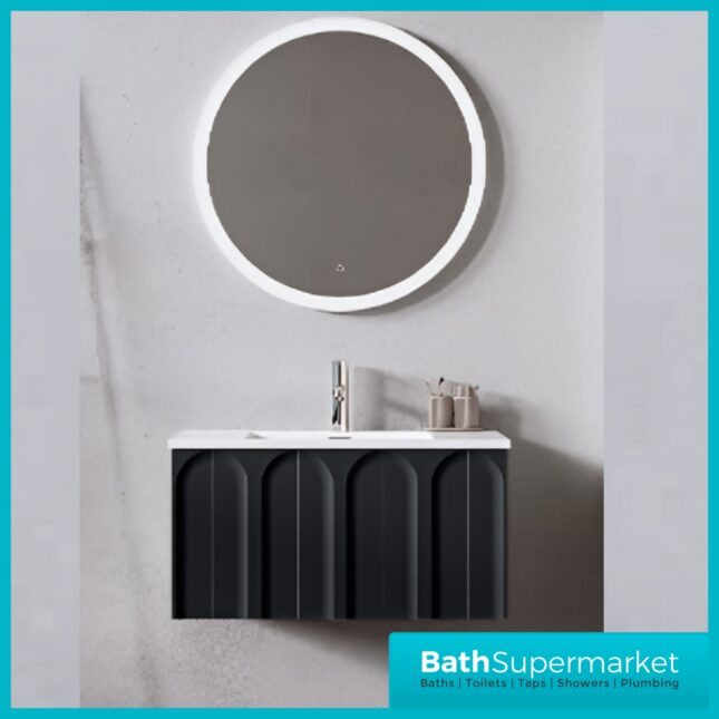Rocanue Lux Serena Matt Black Wall Hung Vanity Basin Unit 800mm Wide