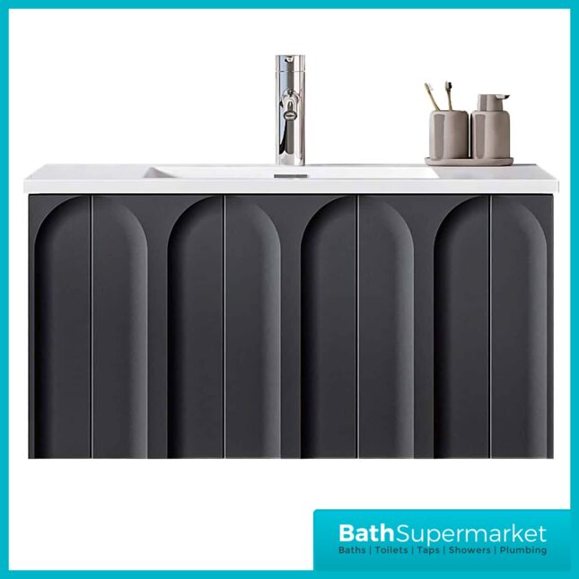Rocanue Lux Serena Matt Black Wall Hung Vanity Basin Unit 800mm Wide