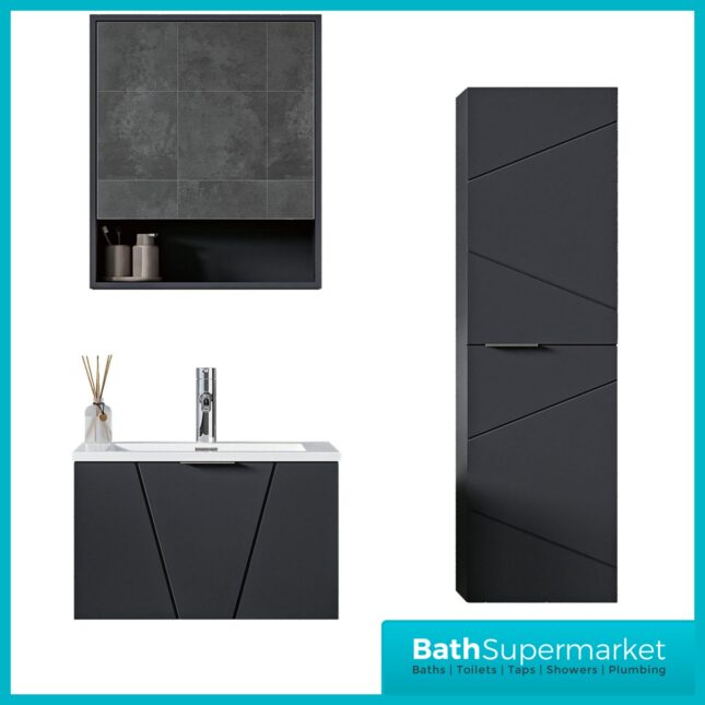 Rocanue Lux Azzurra Matt Anthracite Wall Hung Vanity Basin Unit 600mm Wide