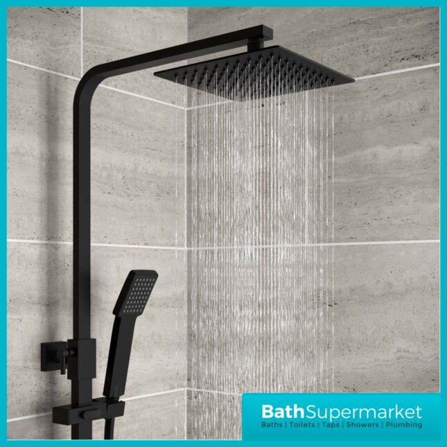 Gia Eden Black Square Twin Head Exposed Thermostatic Shower With Bath Filler