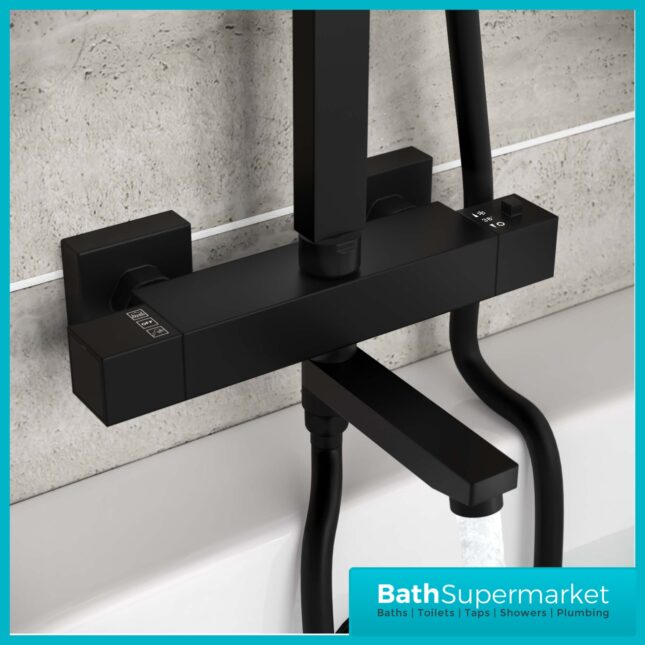 Gia Eden Black Square Twin Head Exposed Thermostatic Shower With Bath Filler