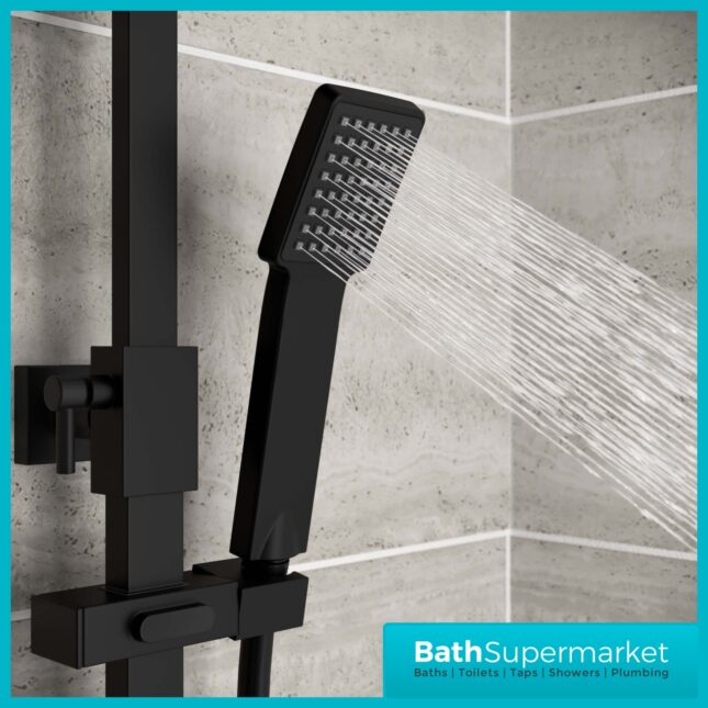 Gia Eden Black Square Twin Head Exposed Thermostatic Shower With Bath Filler