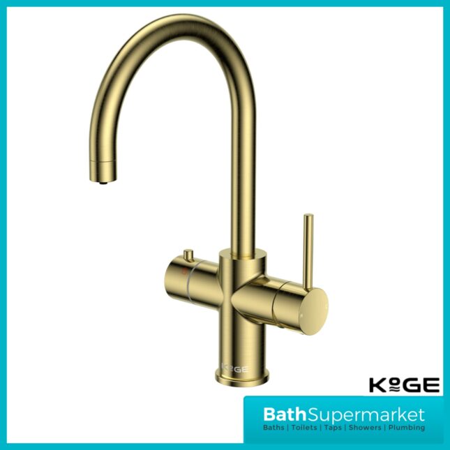 Scudo KoGE 3-in-1 Brushed Brass Swan Spout Instant Boiling Kitchen Tap Filter System Kit