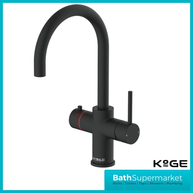 Scudo KoGE 3-In-1 Matte Black Swan Spout Instant Boiling Kitchen Tap Filter System Kit