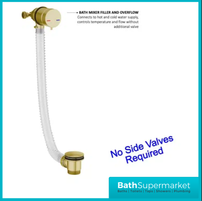 Square Brushed Brass Bathroom Shower Suite With Bath Set & Overflow Filler Tap – Various Sizes