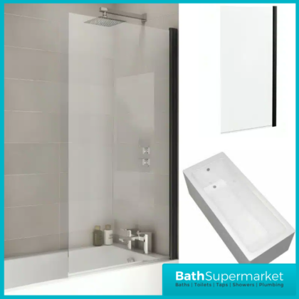 Square Matt Black Bathroom Suite With Bath Set & Glass Screen – Various Sizes