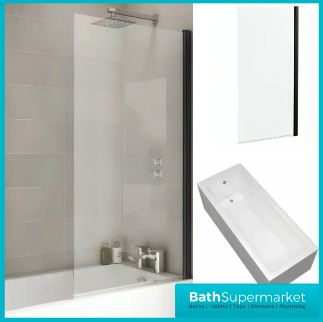 Square Matt Black Bathroom Suite With Bath Set & Glass Screen – Various Sizes