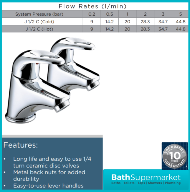 Bristan Java Luminance Chrome Pair Deck Mounted 2 Tap Hole Hot & Cold Basin Taps