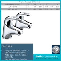 Bristan Java Luminance Chrome Pair Deck Mounted 2 Tap Hole Hot & Cold Bath Taps