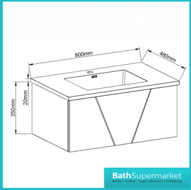 Rocanue Lux Azzurra Matt Anthracite Wall Hung Vanity Basin Unit 800mm Wide