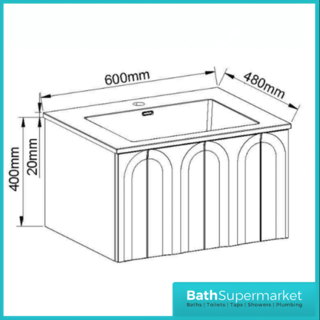 Rocanue Lux Serena Matt Black Wall Hung Vanity Basin Unit 600mm Wide