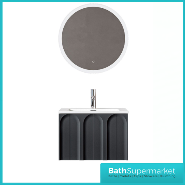 Rocanue Lux Serena Matt Black Wall Hung Vanity Basin Unit 600mm Wide
