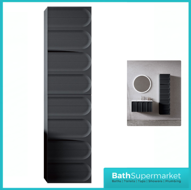 Rocanue Lux Serena Matt Black Wall Hung Tall Storage Unit 1500mm High