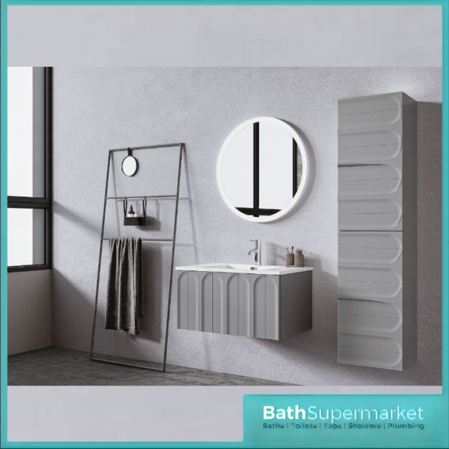 Rocanue Lux Serena Mid Grey Wall Hung Tall Storage Unit 1500mm High