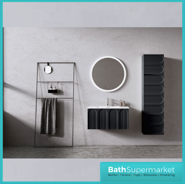 Rocanue Lux Serena Matt Black Wall Hung Tall Storage Unit 1500mm High