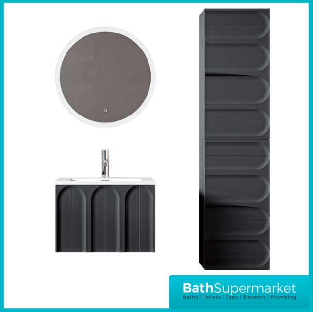 Rocanue Lux Serena Matt Black Wall Hung Tall Storage Unit 1500mm High
