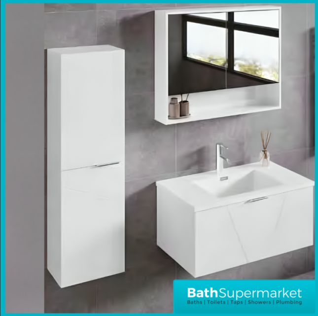 Rocanue Lux Azzurra White Wall Hung Vanity Basin Unit 600mm Wide