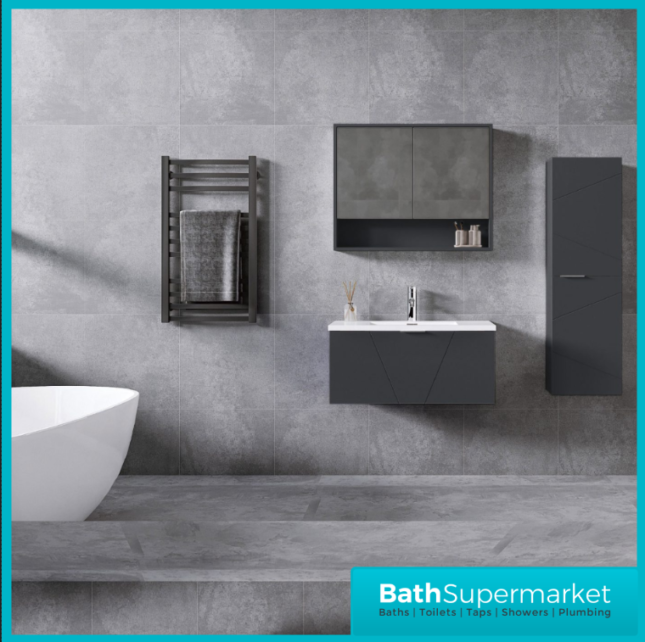 Rocanue Lux Azzurra Matt Anthracite Wall Hung Vanity Basin Unit 600mm Wide