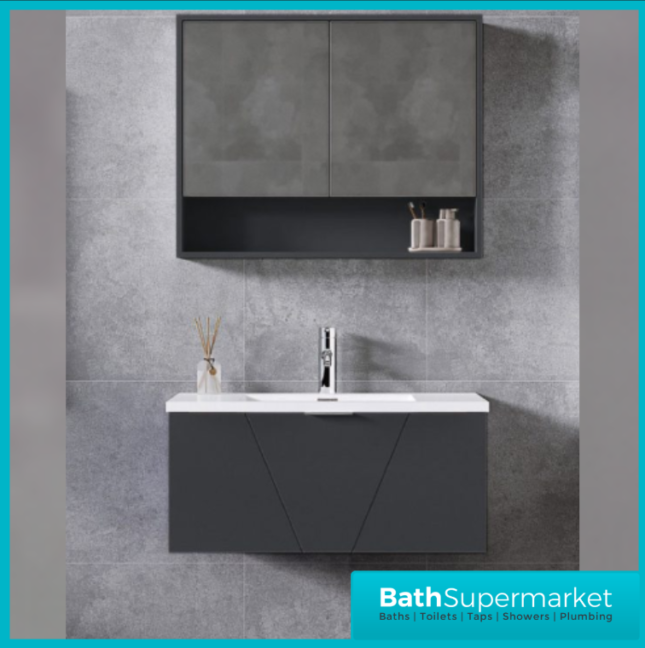 Rocanue Lux Azzurra Matt Anthracite Wall Hung Vanity Basin Unit 800mm Wide