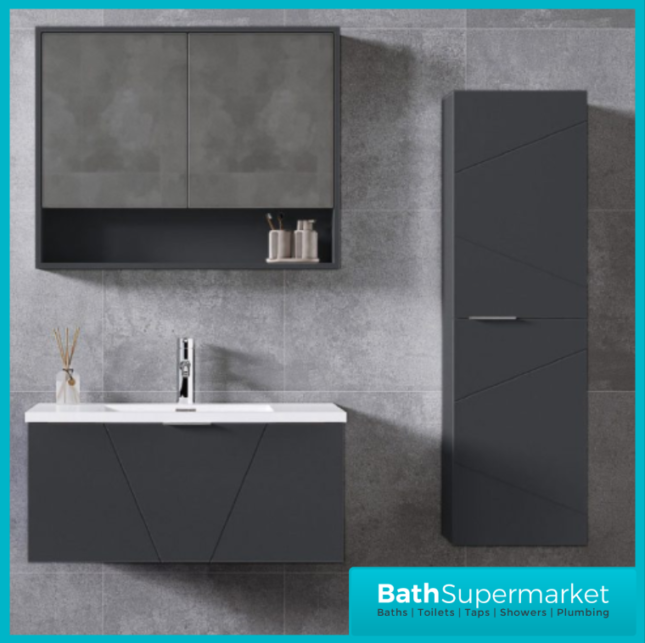 Rocanue Lux Azzurra Matt Anthracite Wall Hung Vanity Basin Unit 600mm Wide