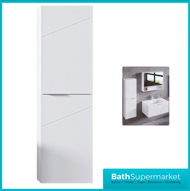 Rocanue Lux Azzurra White Wall Hung Tall Storage Unit 1500mm High