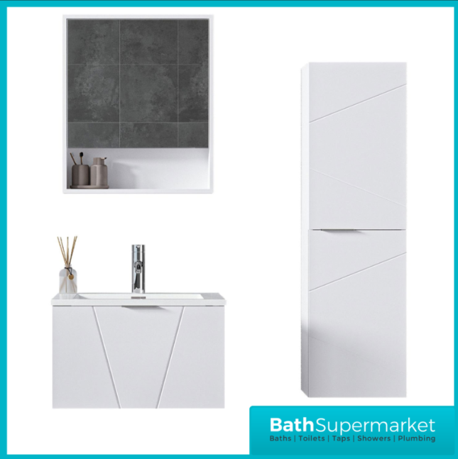 Rocanue Lux Azzurra White Wall Hung Vanity Basin Unit 600mm Wide