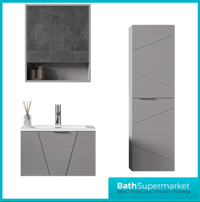 Rocanue Lux Azzurra Mid Grey Wall Hung Vanity Basin Unit 600mm Wide