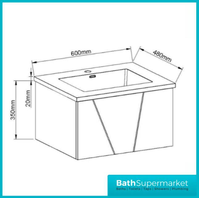 Rocanue Lux Azzurra Mid Grey Wall Hung Vanity Basin Unit 600mm Wide