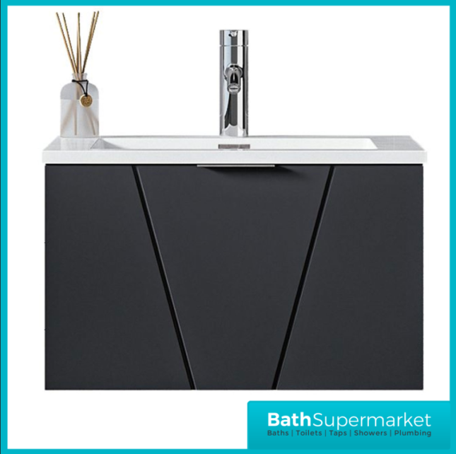 Rocanue Lux Azzurra Matt Anthracite Wall Hung Vanity Basin Unit 600mm Wide