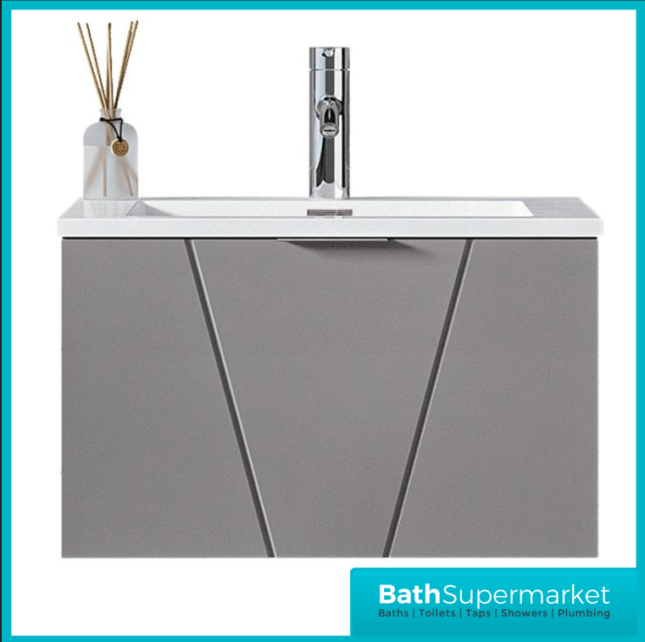 Rocanue Lux Azzurra Mid Grey Wall Hung Vanity Basin Unit 600mm Wide