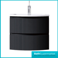 Rocanue Lux Azzurra Fluted Matt Black Wall Hung Vanity Basin Unit 600mm Wide
