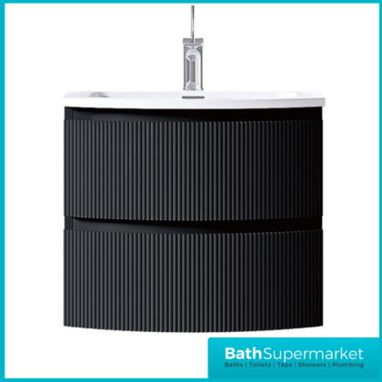 Rocanue Lux Azzurra Fluted Matt Black Wall Hung Vanity Basin Unit 600mm Wide