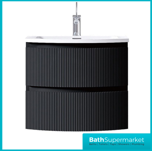 Rocanue Lux Azzurra Fluted Matt Black Wall Hung Vanity Basin Unit 600mm Wide