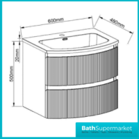 Rocanue Lux Valentina Fluted Mid Grey Wall Hung Vanity Basin Unit 600mm Wide